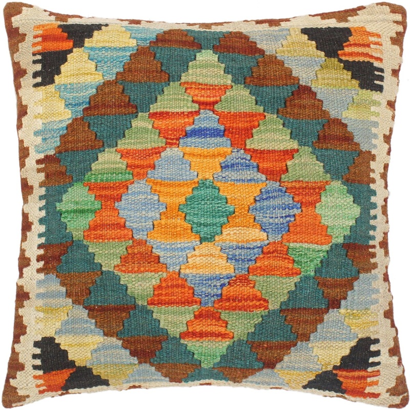 Shabby Chic Jacquely Hand-Woven Turkish Kilim Pillow 17 in. x 17 in.