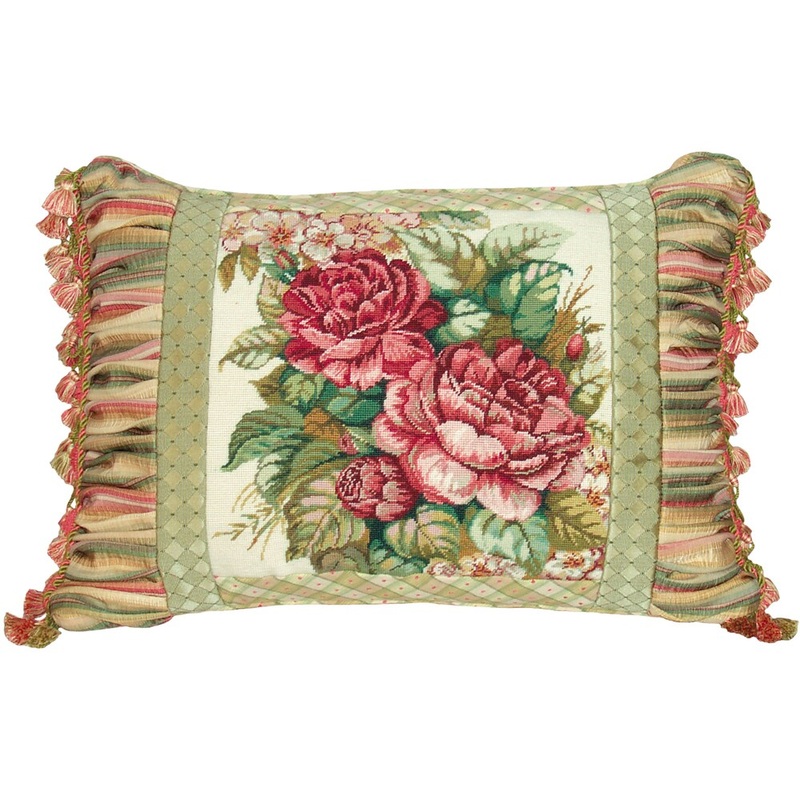 Spring Rose Needlepoint Decorative Throw Pillow