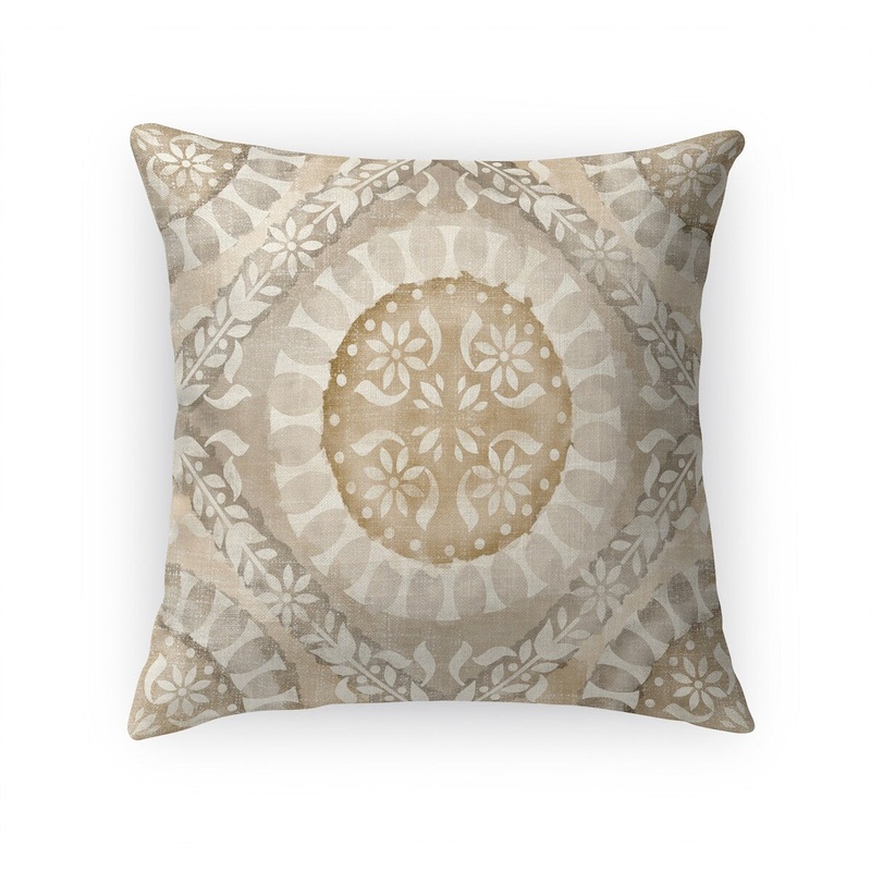WATERCOLOR MEDALLION NATURAL Linen Throw Pillow By Kavka Designs