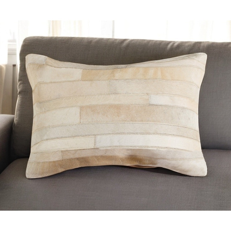 12" X 20" Natural Patchwork Cowhide Lumbar Throw Pillow