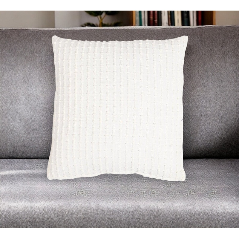 16" White Striped Cotton Throw Pillow Cover