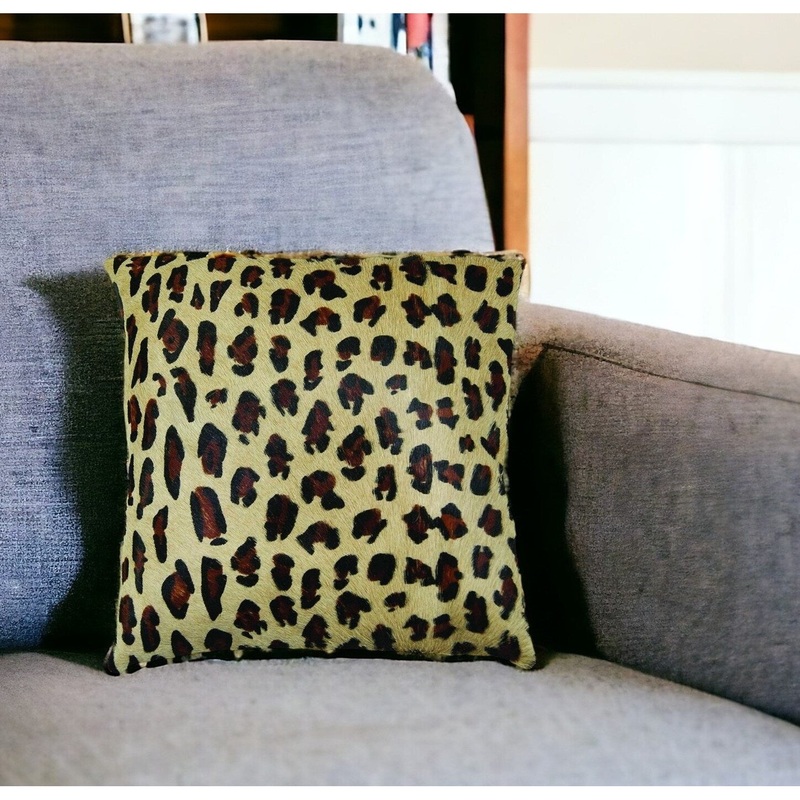 18" Black and Orange Cowhide Throw Pillow