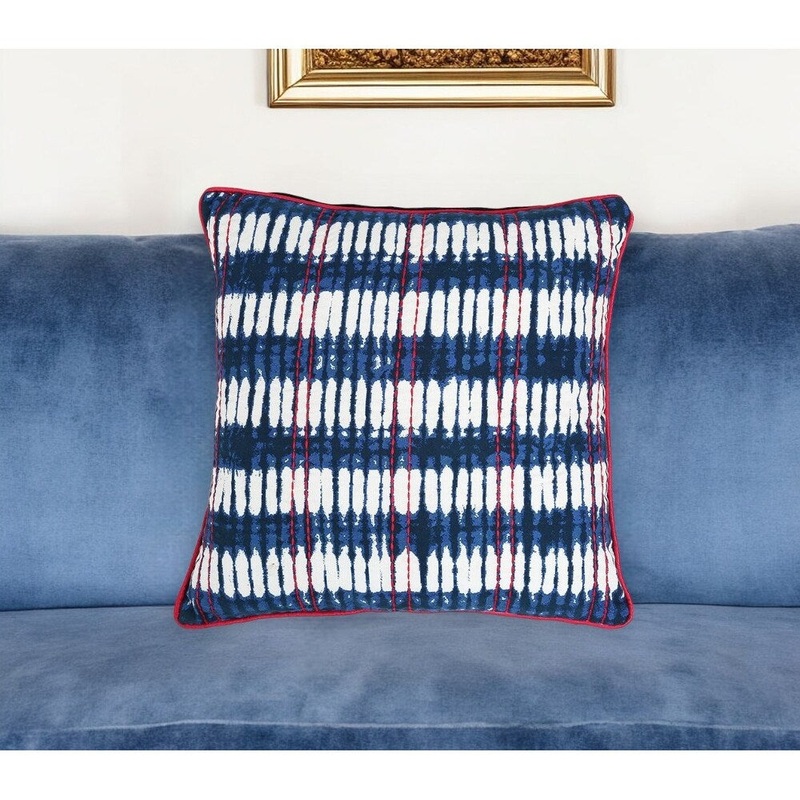 18" Blue and White Abstract Cotton Blend Throw Pillow Cover