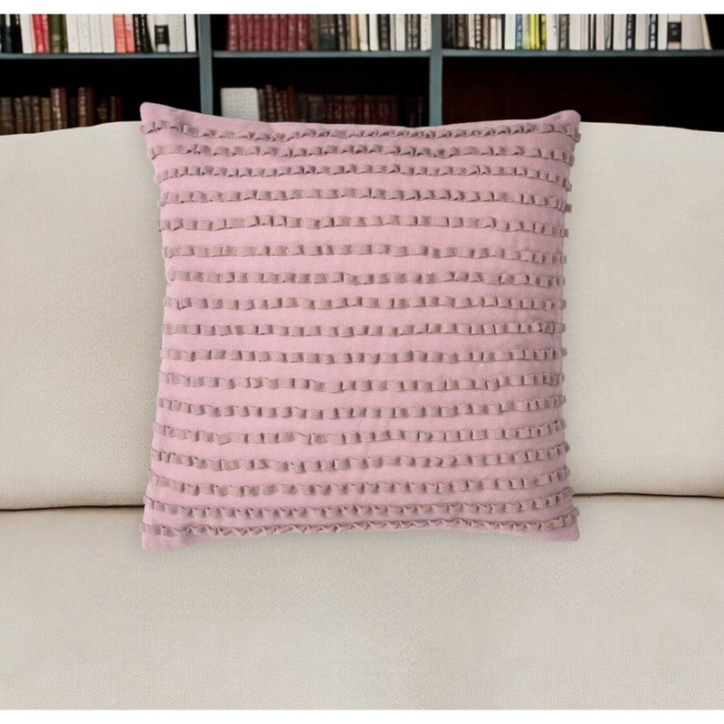 18" Purple Striped Cotton Throw Pillow Cover
