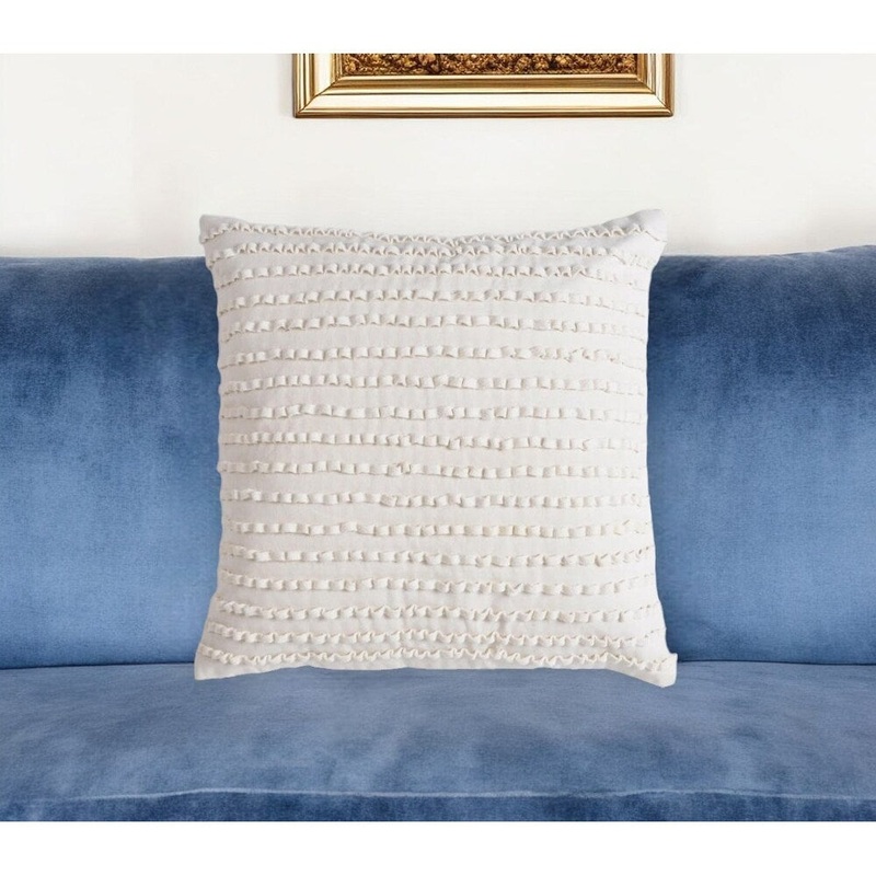 18" White Striped Cotton Throw Pillow Cover