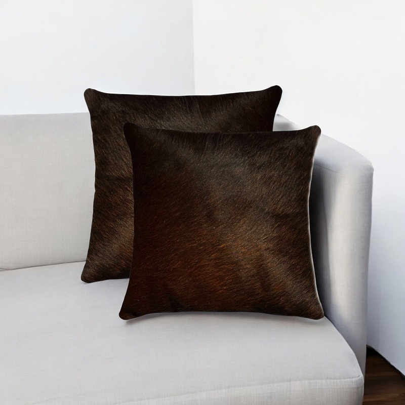 18" X 18" X 5" Chocolate Cowhide Pillow 2 Pack