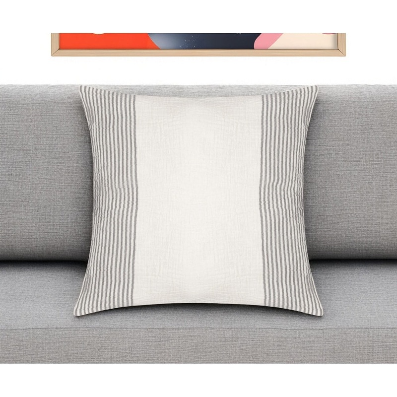 22" Gray and Ivory Striped Cotton Throw Pillow