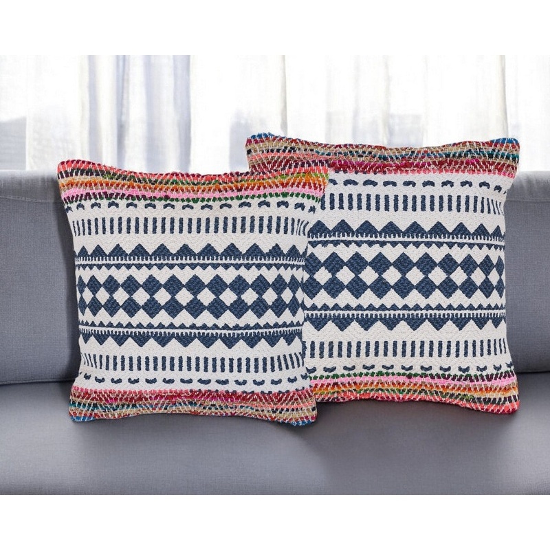 Set of Two Blue Geometric Cotton Throw Pillow