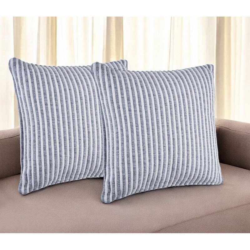 Set of Two Gray Striped Cotton Throw Pillow