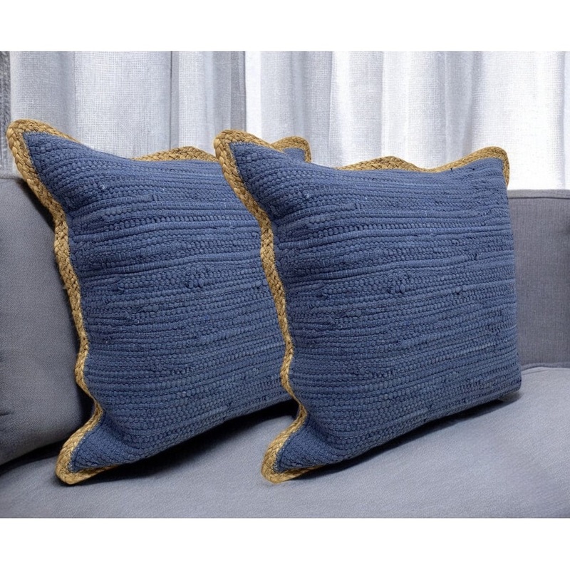 Set of Two Navy Blue Cotton Throw Pillow