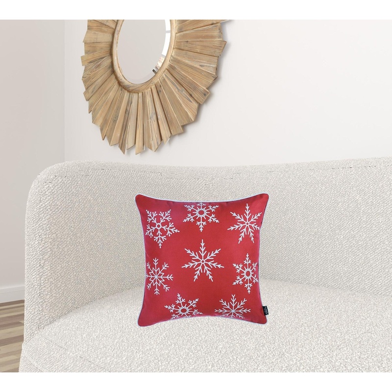 Set Of Two Red 18" Christmas Snowflakes Throw Pillow Covers