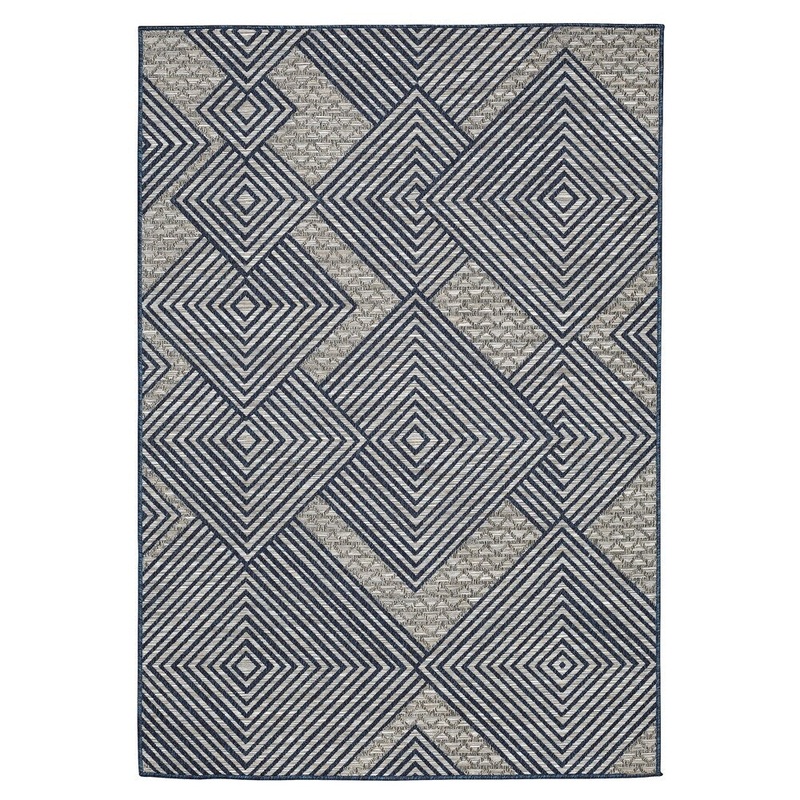 5' x 7' Modern Geometric Diamond Polypropylene Navy Grey Rug - N/A