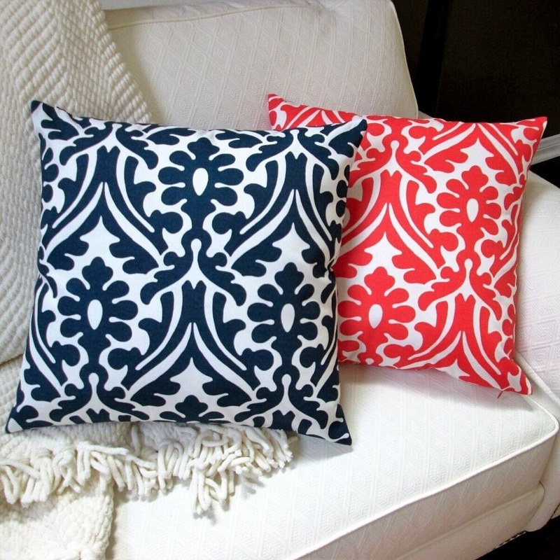 Artisan Pillows 18-inch Indoor/Outdoor Modern Geometric Damask in Orange or Navy Blue - Pillow Cover Only (Set of 2)