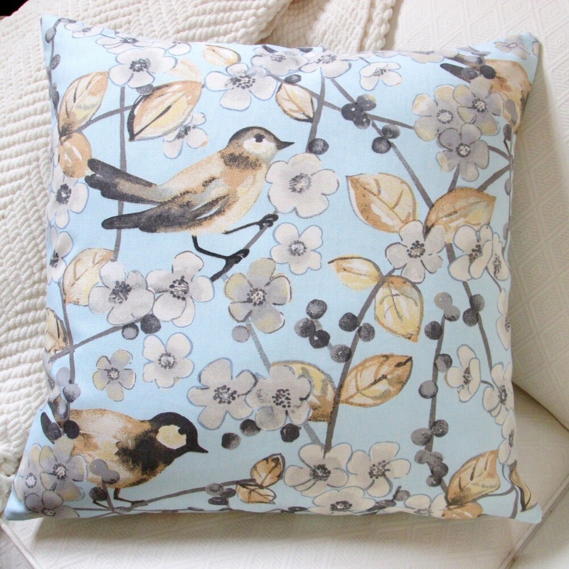 Artisan Pillows Indoor 20-inch Cherry Blossom/In the Air Songbird in Pale Blue Throw Pillow Cover