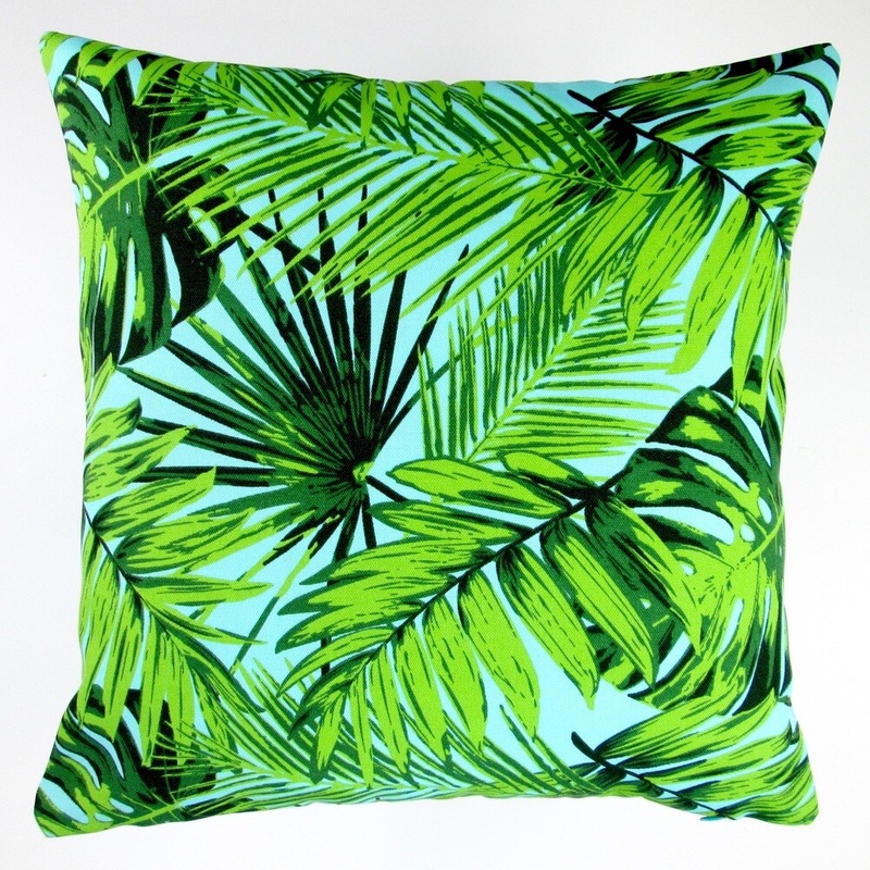 Artisan Pillows Indoor/Outdoor 18-inch Tropical Fronds in Blue Modern Coastal Beach Hawaiian Throw Pillow (Set of 2)
