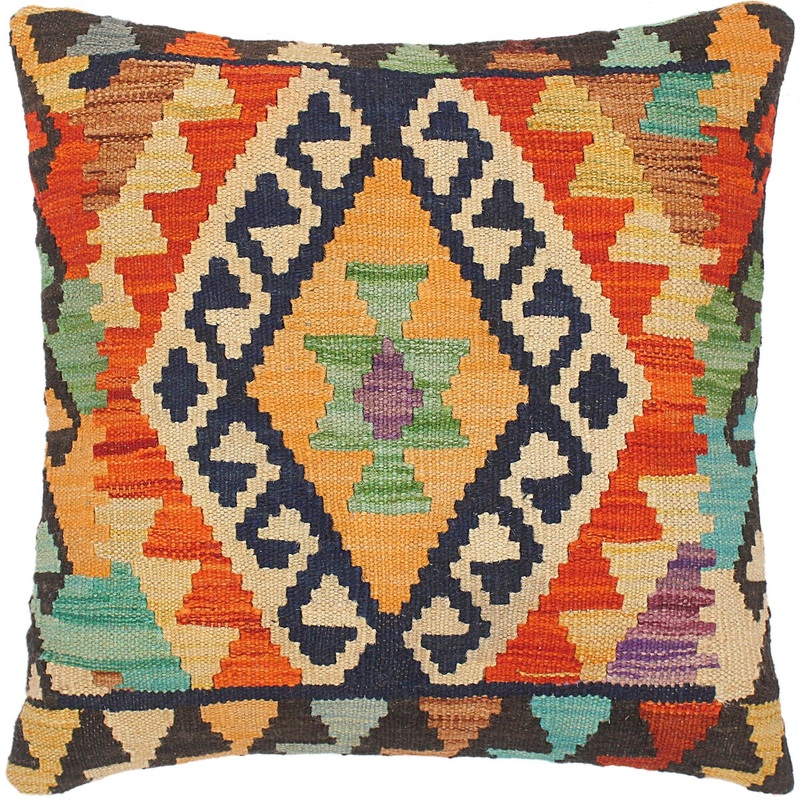 Bauhaus Diann Hand-Woven Turkish Kilim Throw Pillow 18 in. x 18