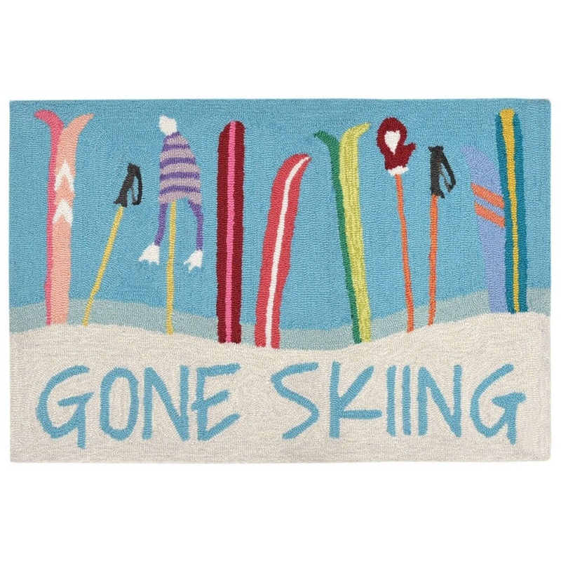 Liora Manne Frontporch Gone Skiing Indoor/Outdoor Rug Blue 20"X30"