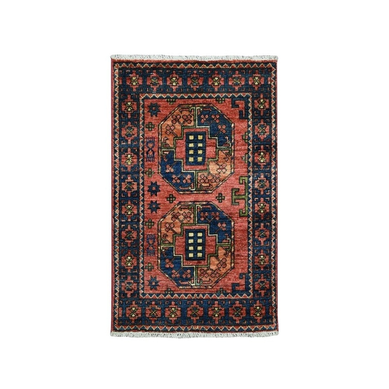 Shahbanu Rugs Afghan Ersari All Over Design Pure Wool Hand Knotted Oriental Rug (1'10" x 3'0") - 1'10" x 3'0"