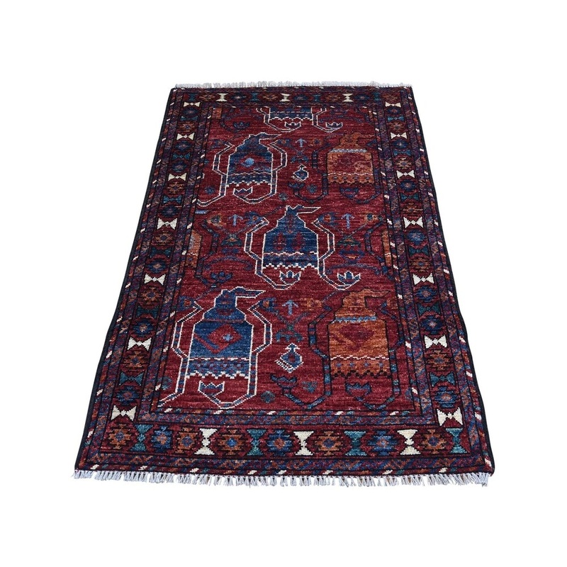 Shahbanu Rugs Afghan Ersari Boteh Design Pure Wool Hand-Knotted Oriental Rug (2'6" x 3'10") - 2'6" x 3'10"