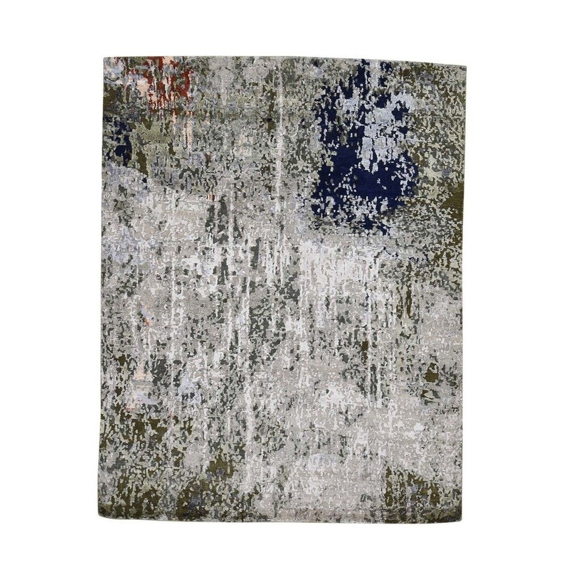 Shahbanu Rugs Hi-Low Pile Abstract Design Wool And Silk Hand-Knotted Oriental Rug (5'3" x 6'7") - 5'3" x 6'7"
