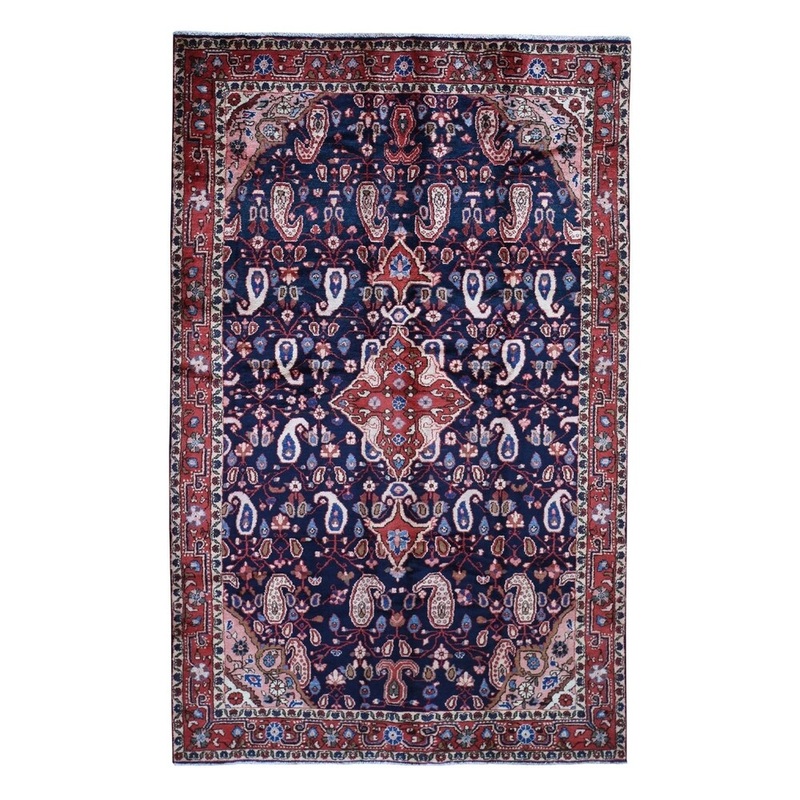 Shahbanu Rugs New Persian Lilihan Navy Blue with Paisley Design Hand Knotted Oriental Rug (5'7" x 10'1") - 5'7" x 10'1"