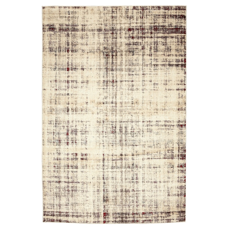 Soft Plush Abstract Light Beige / Brown / Red Rug - Rectangle