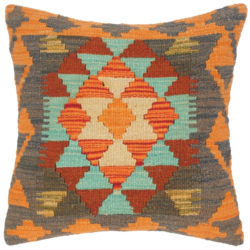 Tribal Normand Hand-Woven Turkish Kilim Throw Pillow 18 in. x 18 in.