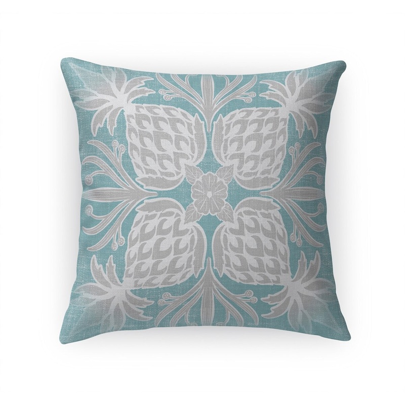 WELCOME PINEAPPLES BLUE Linen Throw Pillow By Kavka Designs