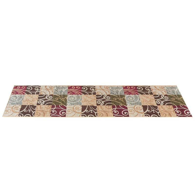 Color Block Scroll Accent Rug with Skid-Resistant Backing