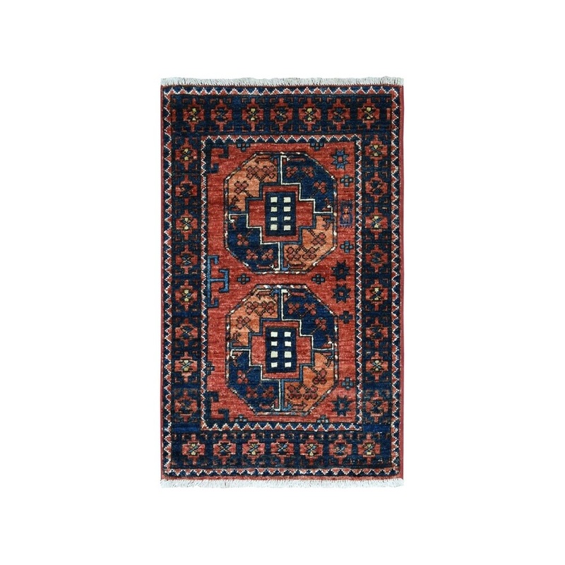 Shahbanu Rugs Afghan Ersari Elephant Feet Design Pure Wool Hand-Knotted Oriental Rug (2'0" x 3'0") - 2'0" x 3'0"