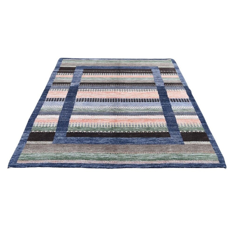 Shahbanu Rugs Art Silk Multicolored Lori Buft Gabbeh Hand-Knotted Oriental Rug (3'10" x 5'10") - 3'10" x 5'10"