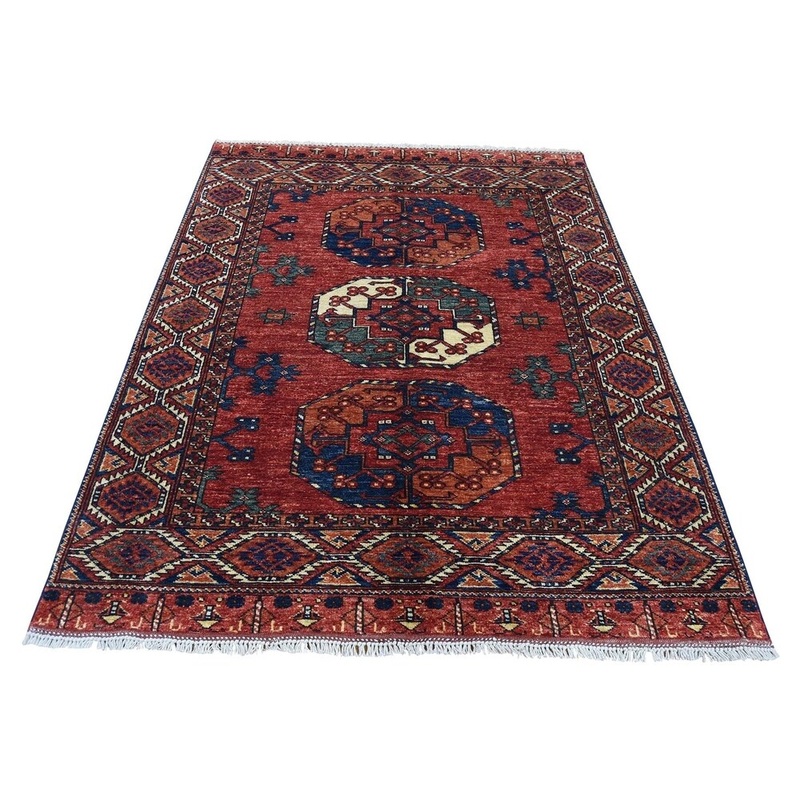 Shahbanu Rugs Hand-Knotted Afghan Ersari Elephant Feet Design Pure Wool Oriental Rug (4'1" x 5'9") - 4'1" x 5'9"
