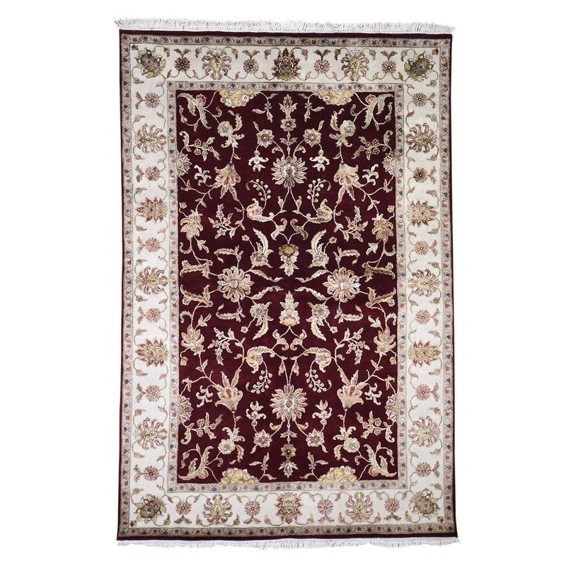 Shahbanu Rugs Hand-Knotted Half Wool & Half Silk Rajasthan Oriental Rug (6'0" x 9'2") - 6'0" x 9'2"