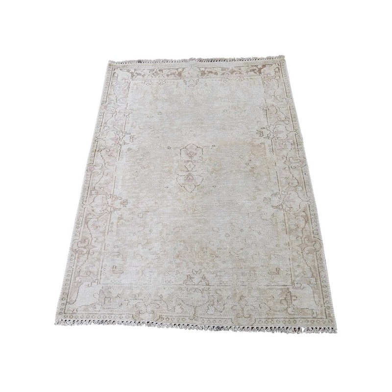 Shahbanu Rugs Hand-Knotted White Wash Vintage Kerman Sheared Low Oriental Rug (2'2" x 3'7") - 2'2" x 3'7"