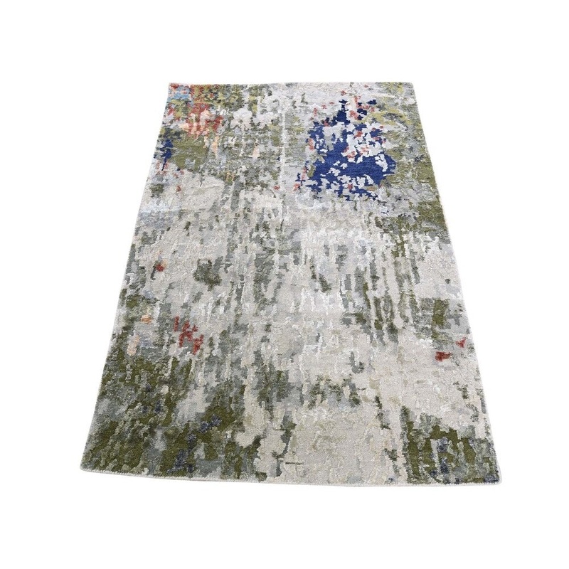 Shahbanu Rugs Hi-Low Pile Abstract Design Wool And Silk Hand-Knotted Oriental Rug (3'0" x 4'9") - 3'0" x 4'9"