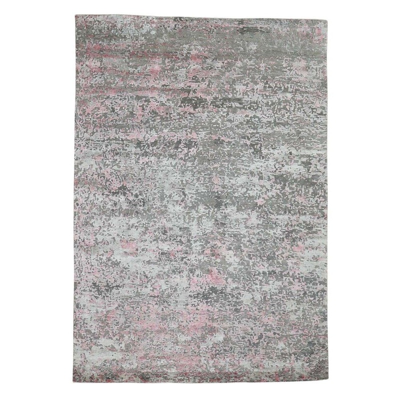 Shahbanu Rugs Hi-Low Pile Abstract Design Wool And Silk Hand-Knotted Oriental Rug (6'1" x 8'8") - 6'1" x 8'8"