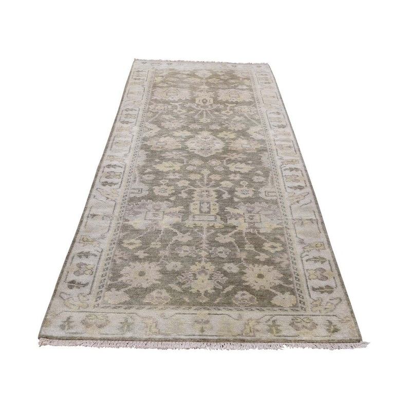 Shahbanu Rugs Indo Oushak Pure Wool Runner Hand-Knotted Oriental Rug (3'2" x 10'0") - 3'2" x 10'0"