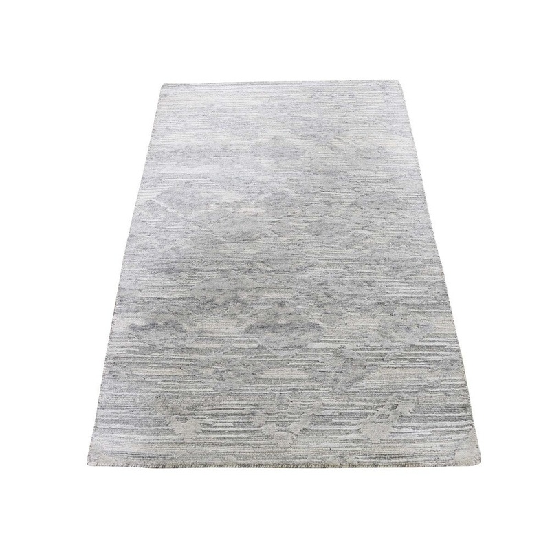 Shahbanu Rugs Ivory Hand Spun Undyed Natural Wool Modern Hand-Knotted Oriental Rug (2'6" x 4'6") - 2'6" x 4'6"