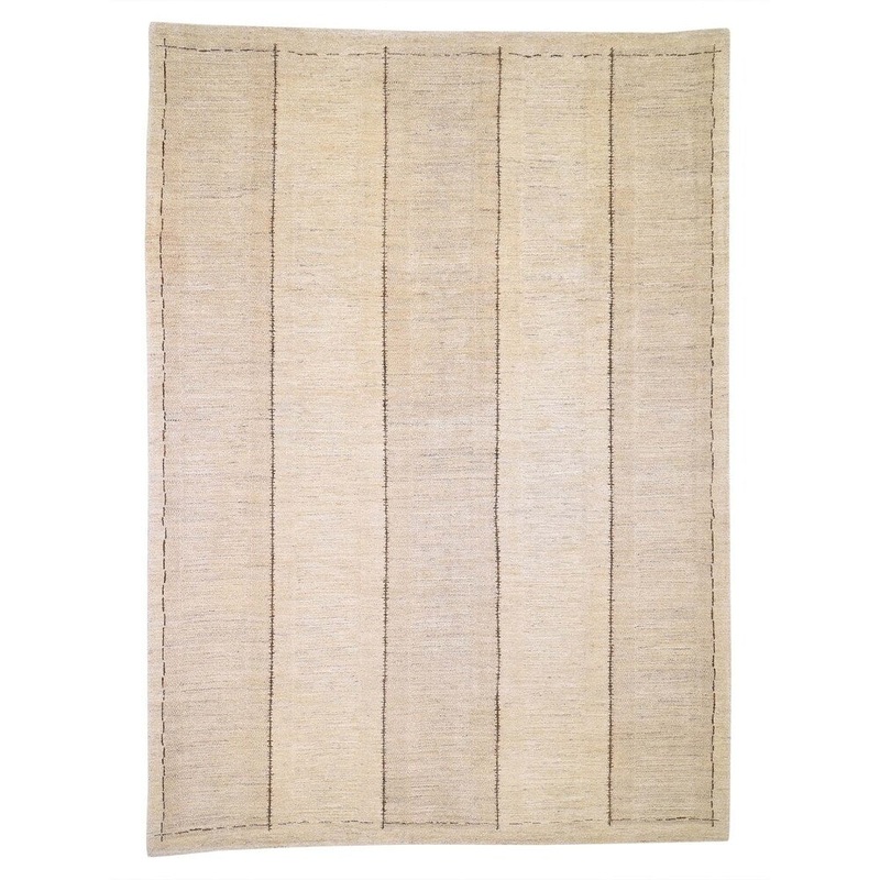 Shahbanu Rugs Modern Beige Gabbeh Pure Wool Hand-Knotted Oriental Rug (6'9" x 9'6") - 6'9" x 9'6"