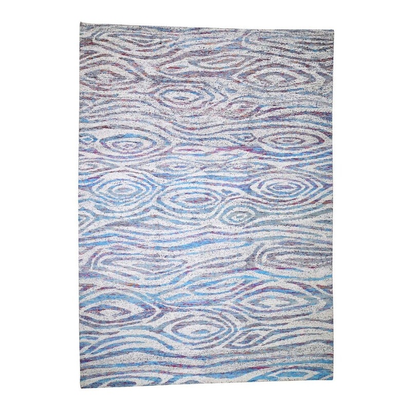 Shahbanu Rugs Multicolored Modern Sari Silk Zero Pile Hand-Knotted Oriental Rug (10'0" x 14'0") - 10'0" x 14'0"