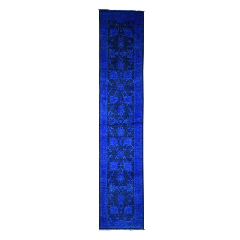 Shahbanu Rugs Overdyed Peshawar Hand-Knotted Runner Pure Wool Oriental Rug (2'6" x 12'3") - 2'6" x 12'3"