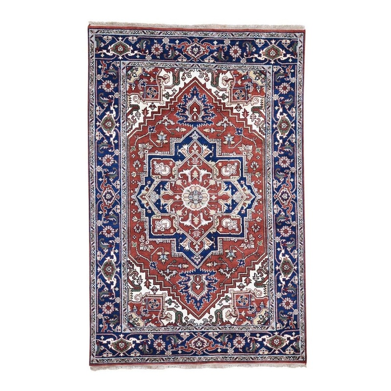 Shahbanu Rugs Pure Wool Hand-Knotted Indo Heriz Oriental Rug (5'9" x 8'10") - 5'9" x 8'10"