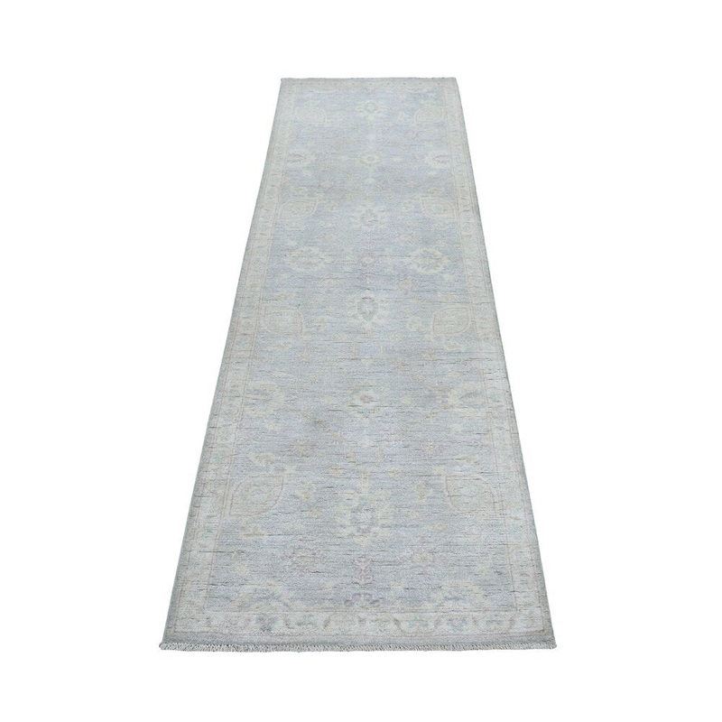 Shahbanu Rugs White Wash Peshawar Pure Wool Hand Knotted Runner Oriental Rug (2'5" x 8'0") - 2'5" x 8'0"