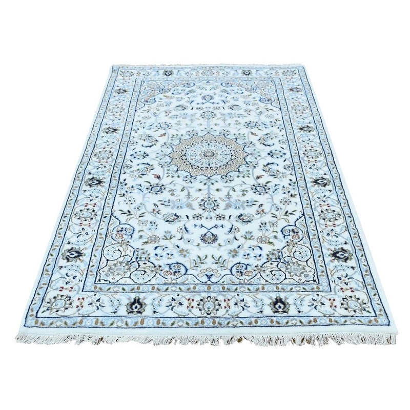 Shahbanu Rugs Wool And Silk 250 KPSI Ivory Nain Hand-Knotted Oriental Rug (3'2" x 5'2") - 3'2" x 5'2"