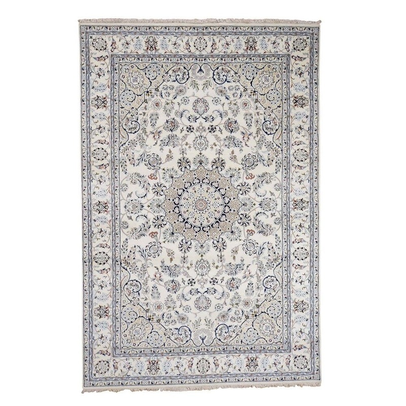 Shahbanu Rugs Wool And Silk 250 KPSI Ivory Nain Hand-Knotted Oriental Rug (5'6" x 8'0") - 5'6" x 8'0"