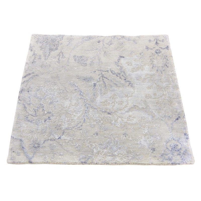 Shahbanu Rugs Wool and Silk Modern Broken Design Square Hand Knotted Oriental Rug (2'0" x 2'0") - 2'0" x 2'0"