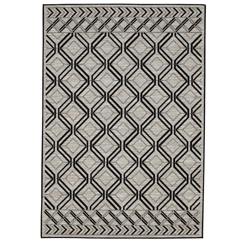 5' x 7' Modern Contemporary Polypropylene Trellis Black Grey Rug - N/A