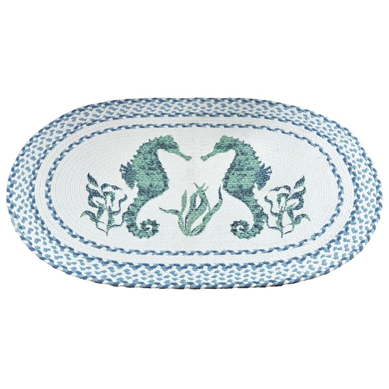 Beautiful Blue Seahorse Braided Accent Rug - 10.250 x 8.000 x 2.750