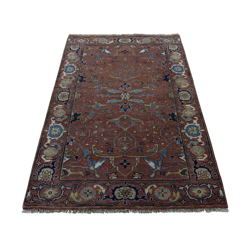 Shahbanu Rugs Antiqued Heriz Re-Creation All Over Design Hand-Knotted Rug (3'1" x 5'1") - 3'1" x 5'1"