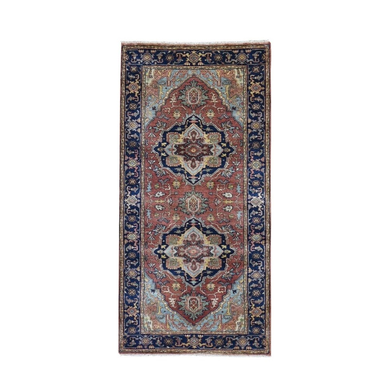 Shahbanu Rugs Antiqued Heriz Re creation Pure Wool Runner Hand Knotted Oriental Rug (2'8" x 6'2") - 2'8" x 6'2"